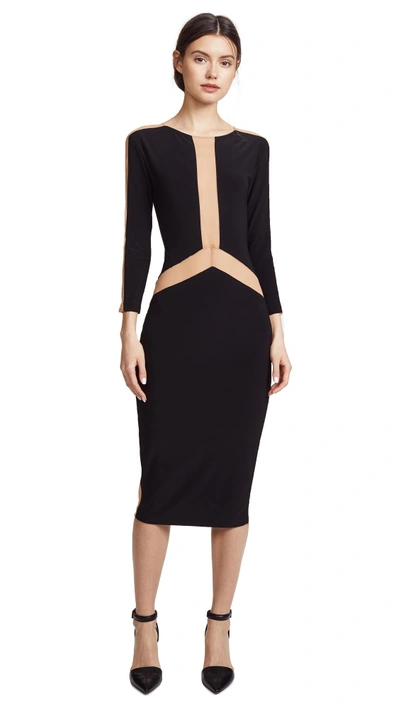 Shop Norma Kamali Spliced Long Sleeve Dress In Black