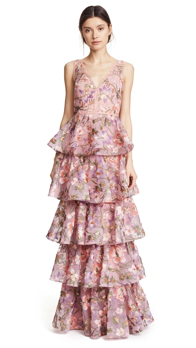 Shop Marchesa Notte Multi Tiered Gown In Lilac