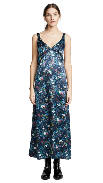 Shop R13 Long Silk Slip Dress In Navy Floral