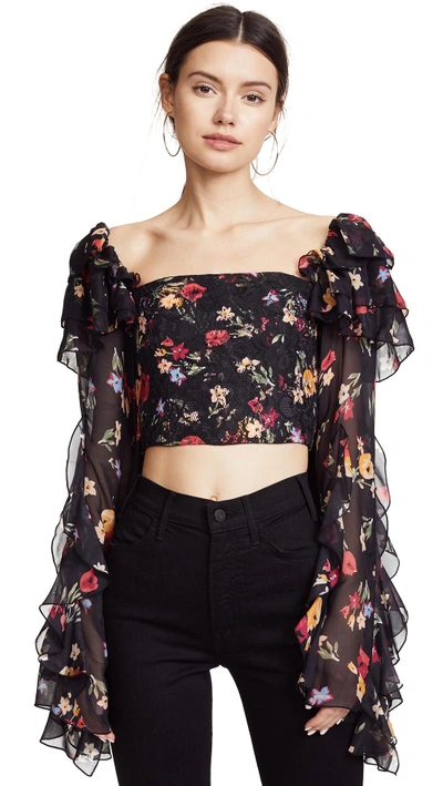 Floral Long Sleeve Cropped Blouse