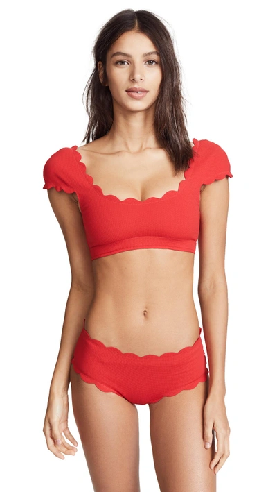 Shop Marysia Scalloped Mexico Bikini Top In Red