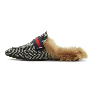 Shop Gucci Black & White Herringbone Wool-lined Princetown Slip-on Loafers