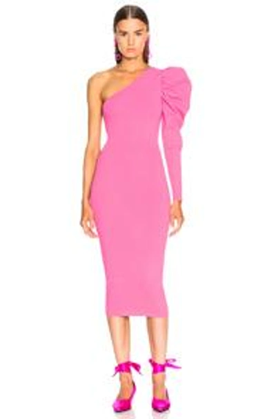 Shop Stella Mccartney One Shoulder Puff Sleeve Dress In Bright Pink