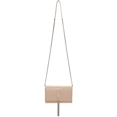 Shop Saint Laurent Pink Croc Kate Tassel Chain Wallet Bag In 5908 Pink