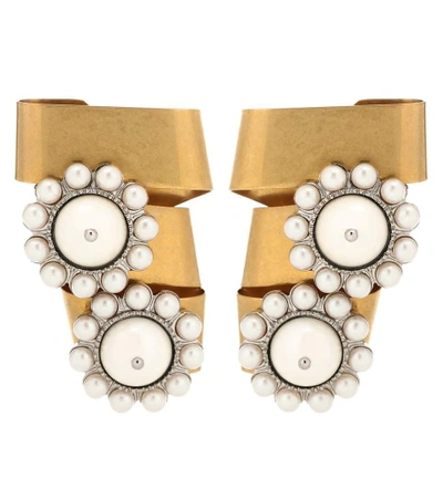Shop Miu Miu Embellished Clip-on Earrings In Gold