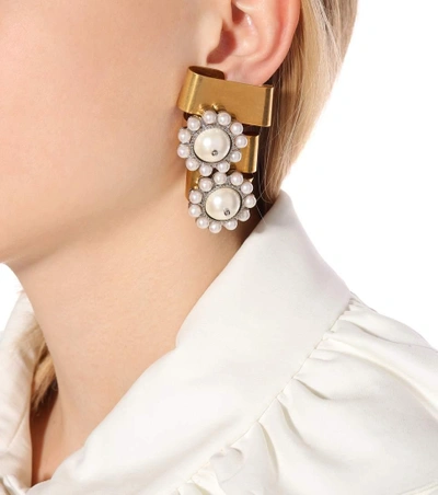 Shop Miu Miu Embellished Clip-on Earrings In Gold