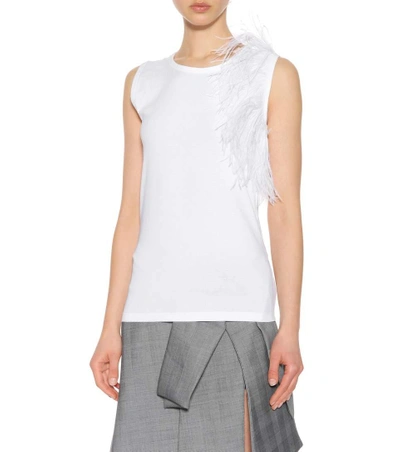 Shop Helmut Lang Feather-trimmed Top In White