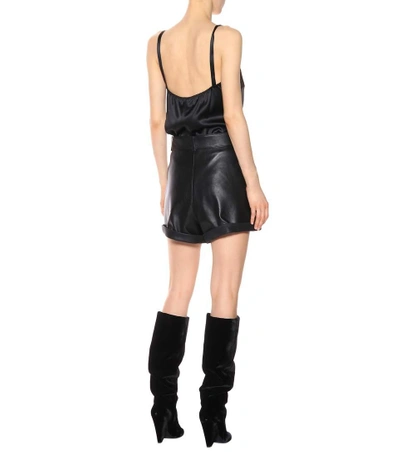 Shop Saint Laurent Leather Shorts In Black