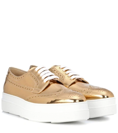 Shop Prada Metallic Leather Platform Sneakers In Gold