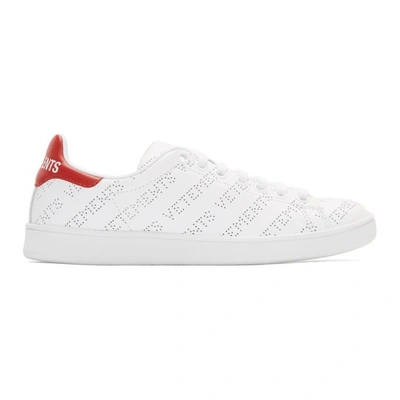 Shop Vetements White & Red Perforated Logo Trainers