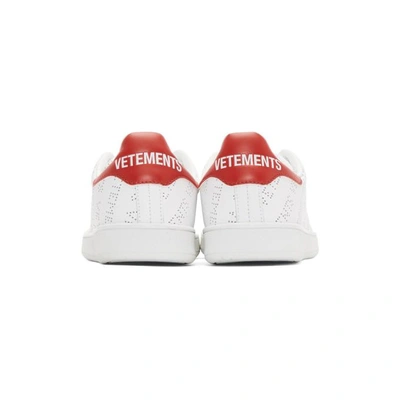 Shop Vetements White & Red Perforated Logo Sneakers