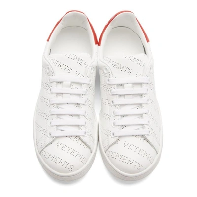 Shop Vetements White & Red Perforated Logo Trainers