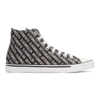 VETEMENTS BLACK AND WHITE CANVAS LOGO HIGH-TOP SNEAKERS