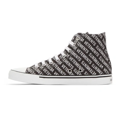 VETEMENTS BLACK AND WHITE CANVAS LOGO HIGH-TOP SNEAKERS