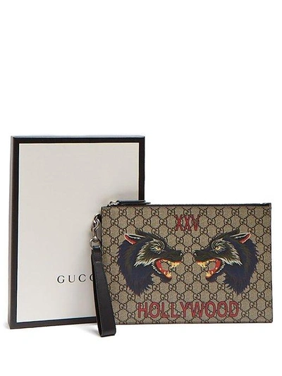 Gucci Wolf-print Gg Supreme Canvas Pouch In Beige | ModeSens