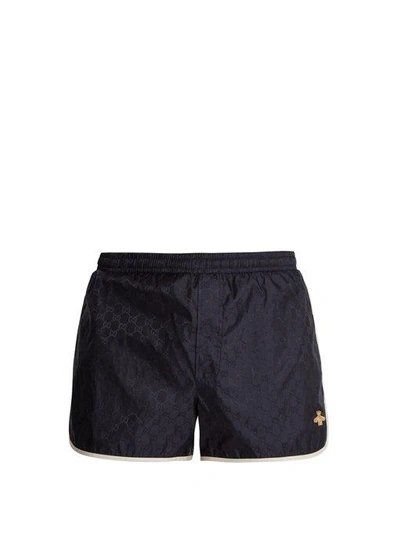 Gucci Gg Jacquard Nylon Swim Shorts In Black
