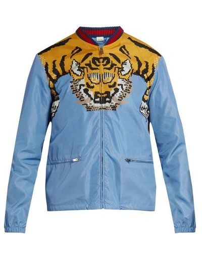 Gucci Tiger-print Shell Bomber Jacket In Light Blue | ModeSens