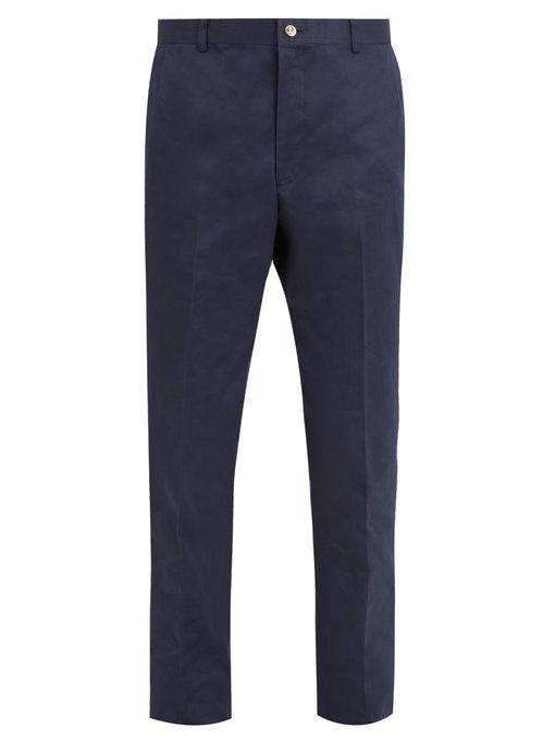 Thom Browne Straight-leg Cotton-gabardine Trousers In Navy | ModeSens