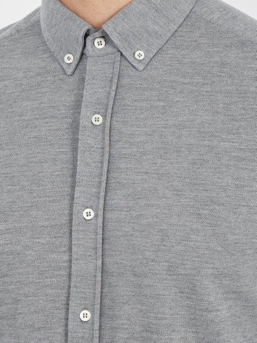 Brunello Cucinelli Button-down Collar Wool-blend Piqué Shirt In Grey ...