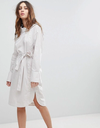 Shop Evidnt Asymmetric Collar Dress With Waist Tie - White