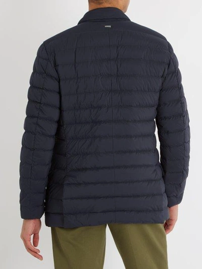 Peak-lapel Quilted Down Jacket In Navy