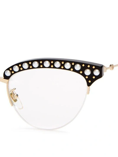 Gucci Cat-eye Faux-pearl Embellished Metal Glasses In Black | ModeSens
