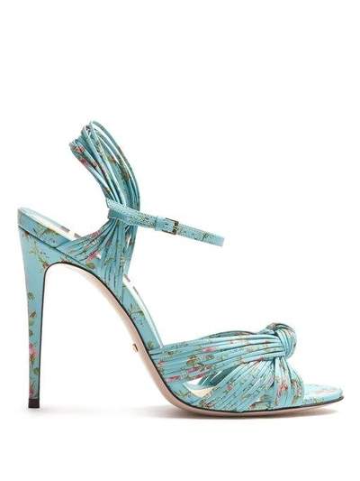 Gucci Allie Floral-print Leather Sandals In Blue Multi | ModeSens