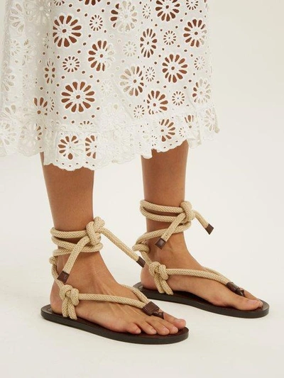 Saint Laurent Nu Pieds Rope And Leather Sandals In Brown | ModeSens