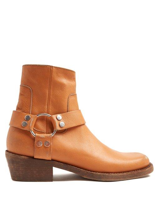 Balenciaga Santiago Distressed-leather Boots In Camel-brown | ModeSens