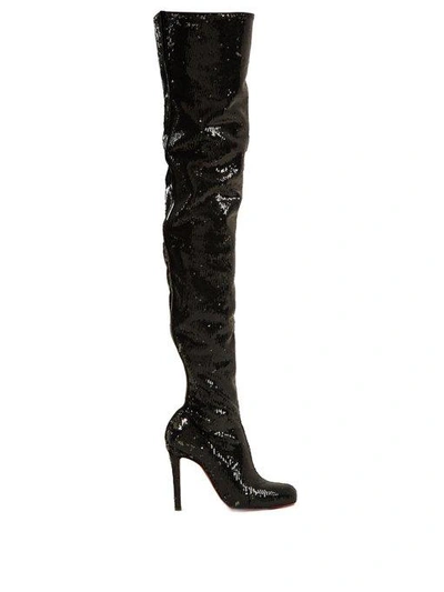 Christian Louboutin Louise 100 Sequined Leather Over-the-knee Boots In  Black Silver | ModeSens