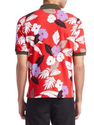 Shop Msgm Palm Print Polo In Red