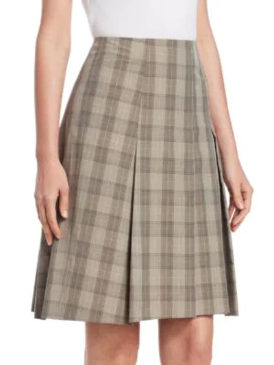 Shop Akris Punto Women's Pleated Check Skirt In Green Multi