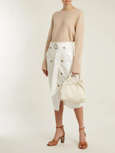 Max Mara Button-embellished Cotton-blend Twill Midi Skirt In White |  ModeSens