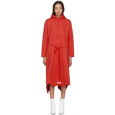 Shop Vetements Red Panelled Hooded Dress