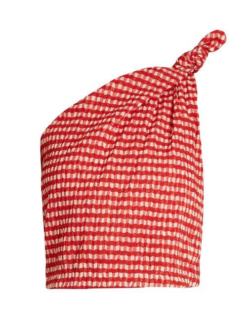 Rosie Assoulin One-shoulder Gingham Top In Red Print | ModeSens