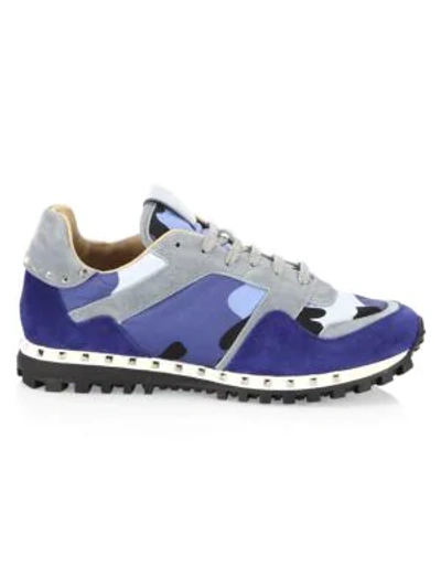 Shop Valentino Camouflage Sole Stud Sneakers In Light Blue Multi