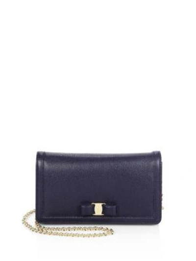 Shop Ferragamo Vara Leather Crossbody Bag In Navy