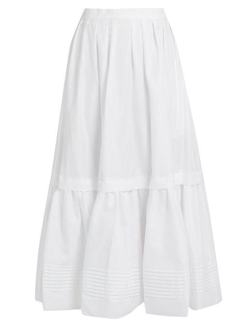 Erdem Leigh Tiered Cotton Skirt In White | ModeSens