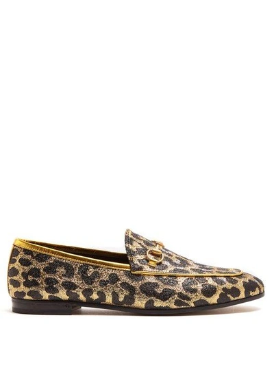 Gucci New Jordaan Leopard-jacquard Loafers In Metallic-gold, Silver And ...