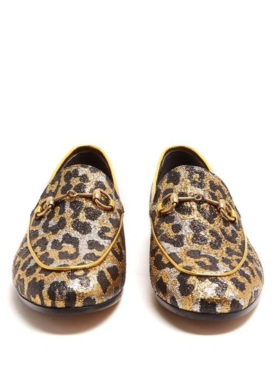 Gucci New Jordaan Leopard-jacquard Loafers In Metallic-gold, Silver And ...
