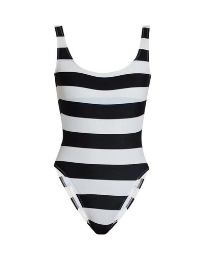Norma Kamali Low Back Stripe Lycra One Piece Swimsuit In Black Stripe ...