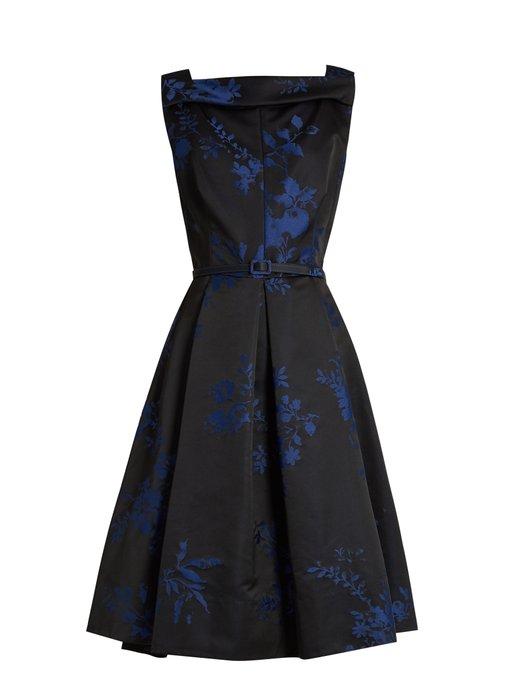 Oscar De La Renta Floral-jacquard Satin Dress In Blue Multi | ModeSens