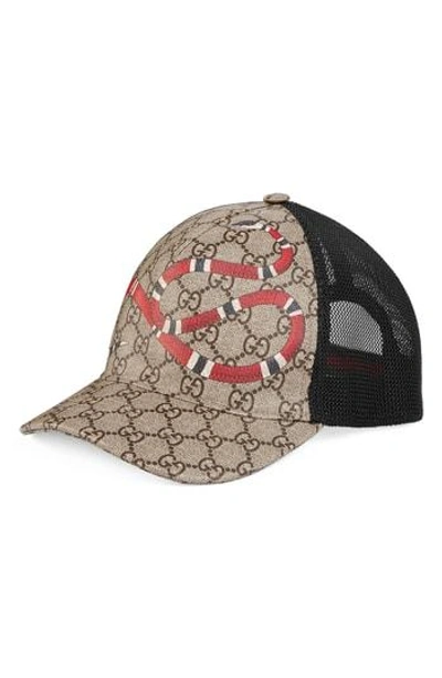Shop Gucci Snake Print Baseball Cap - Brown