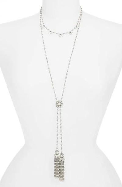Shop Marchesa Imitation Pearl Multistrand Y-necklace In Silver/ White Multi