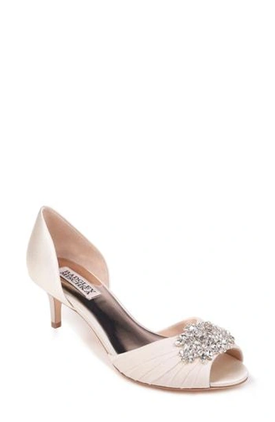 Shop Badgley Mischka Sabine Peep Toe Pump In Ivory Satin