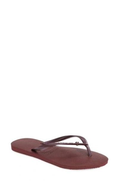 Shop Havaianas 'slim Crystal Glamour' Flip Flop In Grape Wine