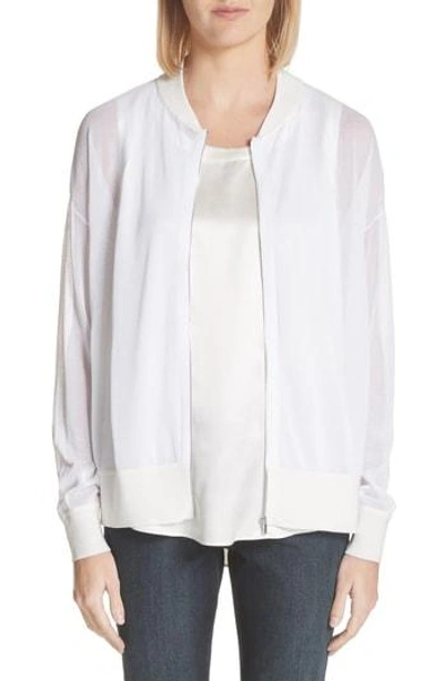 Shop Lafayette 148 Ethereal Sheer Knit Bomber Jacket In White