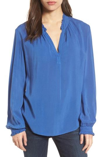 Velvet By Graham & Spencer Challis Split Neck Blouse In Marina | ModeSens