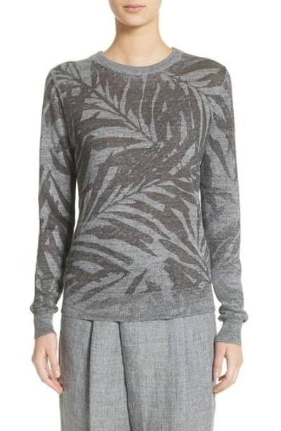 Shop Michael Kors Palm Print Linen Sweater In Banker Melange