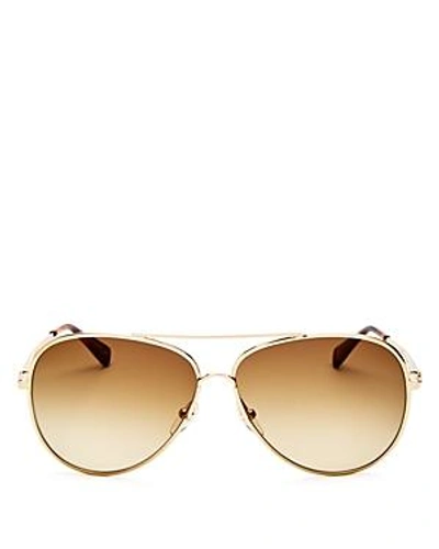 Shop Longchamp Women's Roseau Family Brow Bar Aviator Sunglasses, 55mm In Gold/khaki